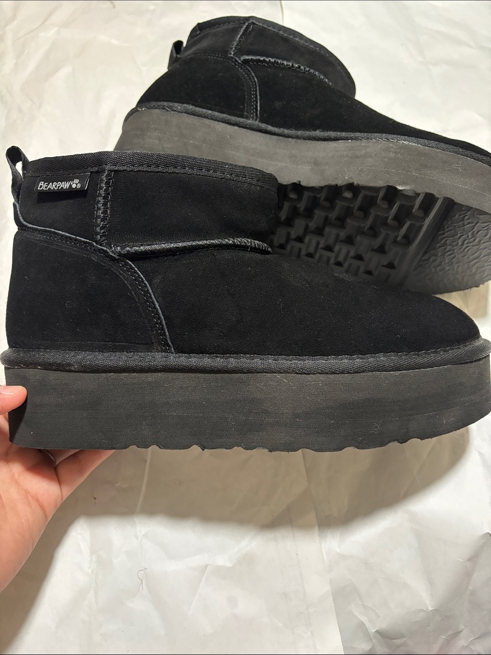 BearPaw Black Suede Platform Ankle Booties